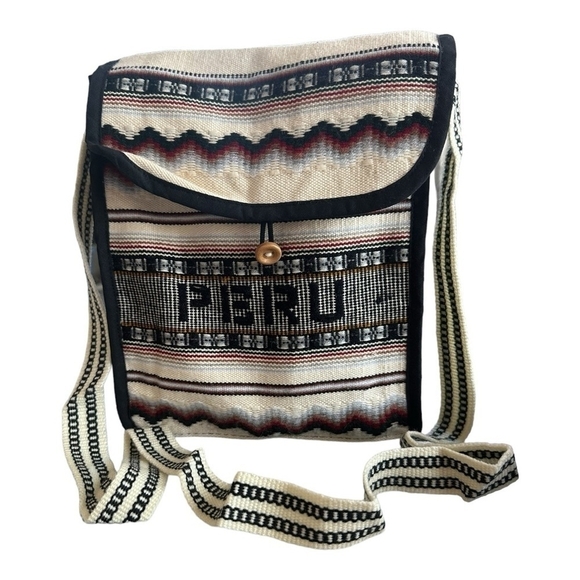 Unisex Crossbody PERU Andean Wool Handmade Button Closure Shoulder Bag Boho Bag - Picture 2 of 4